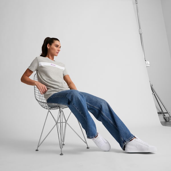 Camiseta PUMA Upfront Line Logo para mujer, Light Gray Heather, extralarge