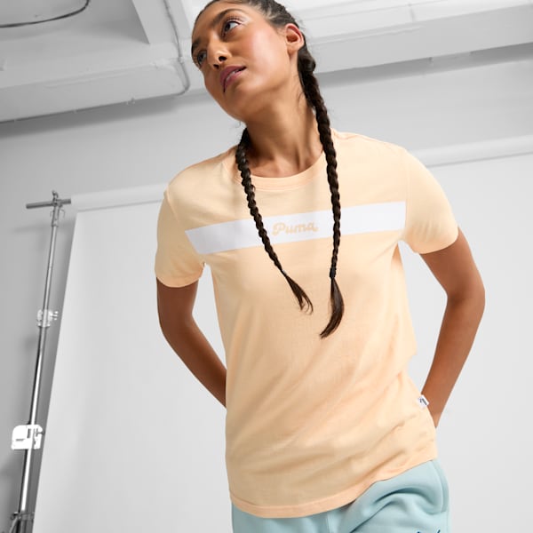 PUMA Upfront Line Logo Women's Tee, Peach Fizz, extralarge