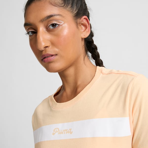 PUMA Upfront Line Logo Women's Tee, Peach Fizz, extralarge