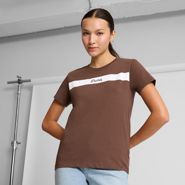 PUMA Upfront Line Logo Women's Tee, Espresso Brown, extralarge
