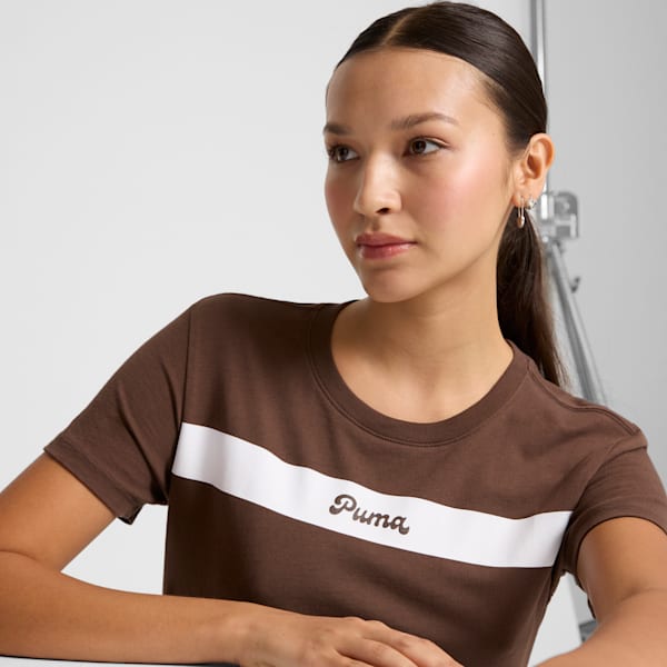 PUMA Upfront Line Logo Women's Tee, Espresso Brown, extralarge