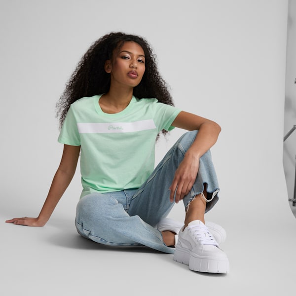 PUMA Upfront Line Logo Women's Tee, Fresh Mint, extralarge