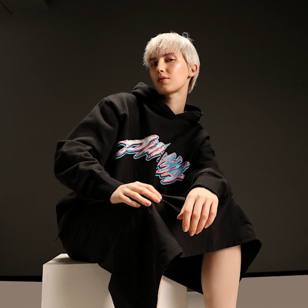 Cherry on Top Graphic Women's Oversized Basketball Hoodie, PUMA Black, extralarge-IND