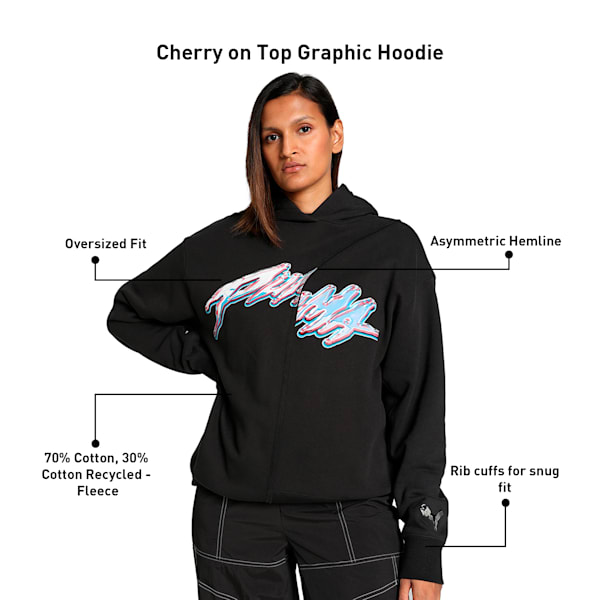 Cherry on Top Graphic Women's Oversized Basketball Hoodie, PUMA Black, extralarge-IND