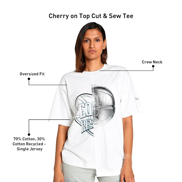 Cherry on Top Cut and Sew Women's Oversized Fit Basketball Tee, PUMA White, extralarge-IND