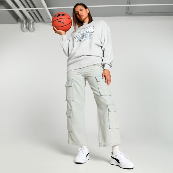 Cherry On Top Women's Graphic Basketball Crew Sweat Shirt, Light Gray Heather, extralarge