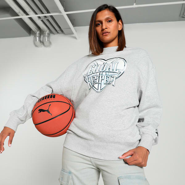 Cherry On Top Women's Graphic Basketball Crew Sweat Shirt, Light Gray Heather, extralarge
