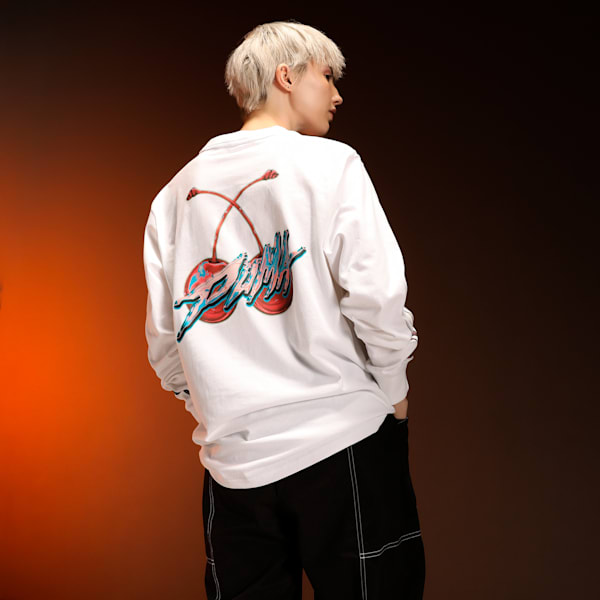 Cherry on Top Long Sleeve Women's Oversized Fit Basketball Tee, PUMA White, extralarge-IND