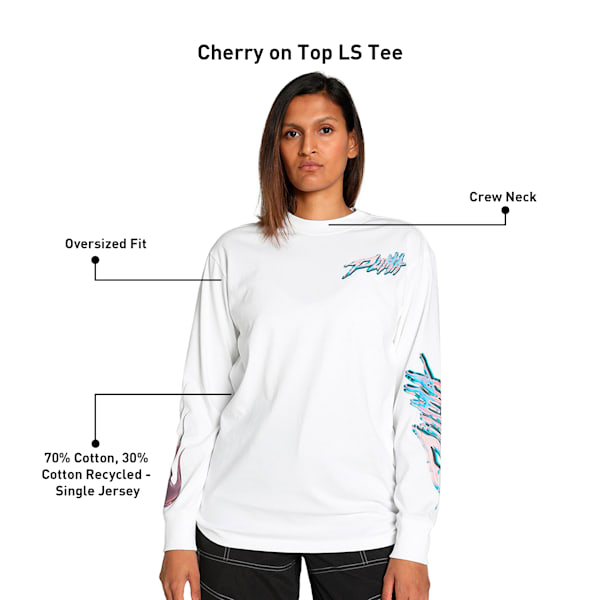 Cherry on Top Long Sleeve Women's Oversized Fit Basketball Tee, PUMA White, extralarge-IND
