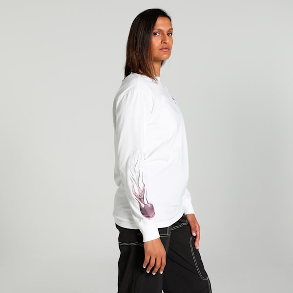 Cherry on Top Long Sleeve Women's Oversized Fit Basketball Tee, PUMA White, extralarge-IND