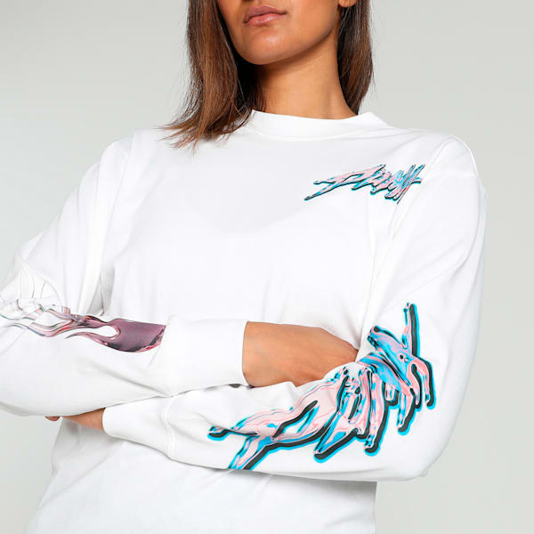 Cherry on Top Long Sleeve Women's Oversized Fit Basketball Tee, PUMA White, extralarge-IND