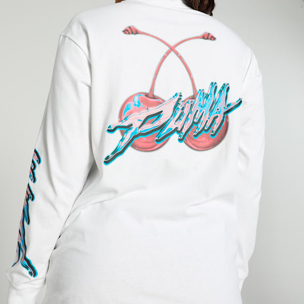 Cherry on Top Long Sleeve Women's Oversized Fit Basketball Tee, PUMA White, extralarge-IND