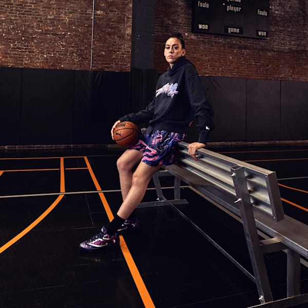 Pantalones cortos de baloncesto de malla con estampado integral Cherry On Top para mujer, PUMA Black, extralarge