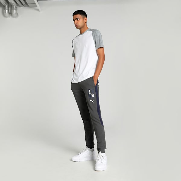 Graphic Colorblock Men's Slim Fit Pants, Shadow Gray, extralarge-IND