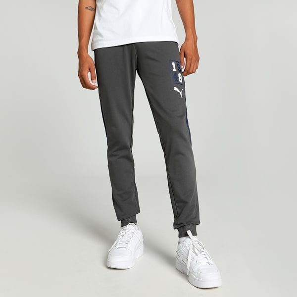 Graphic Colorblock Men's Slim Fit Pants, Shadow Gray, extralarge-IND