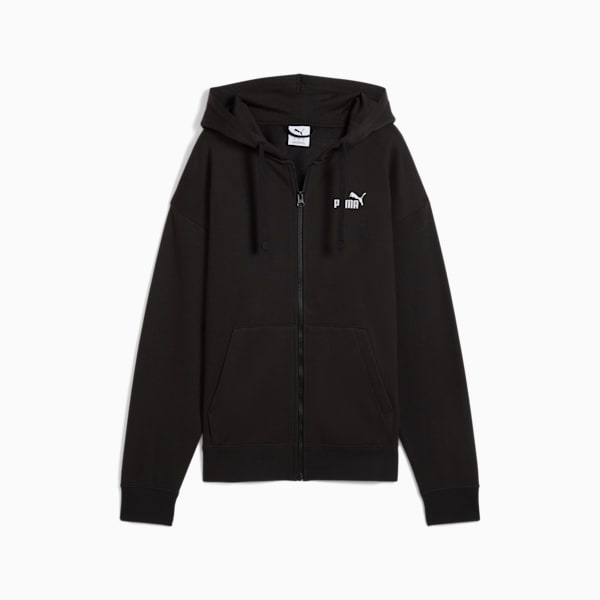 Sudadera con capucha de vellón con cierre completo para mujer logotipo pequeño Essentials No. 1, PUMA Black, extralarge