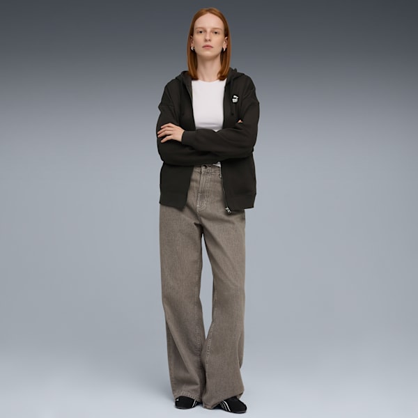 Essentials Small No. 1 Logo Fleece Women's Comfort Full-Zip Hoodie, PUMA Black, extralarge