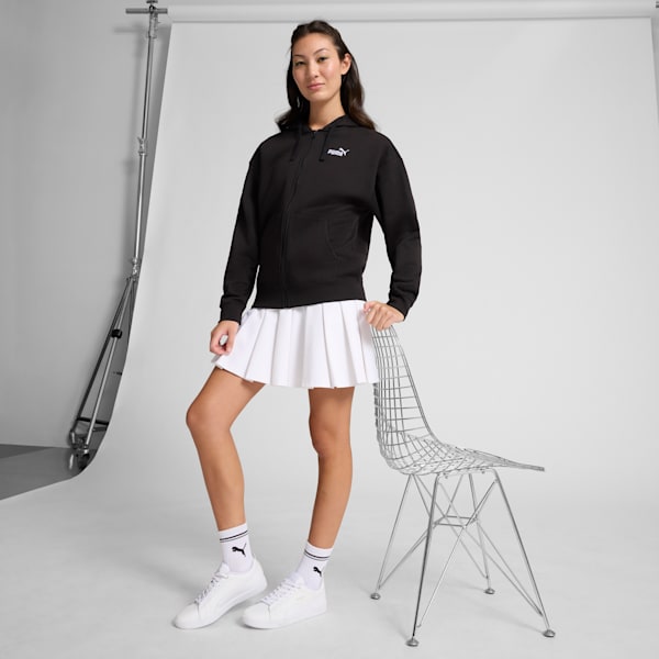 Sudadera con capucha de vellón con cierre completo para mujer logotipo pequeño Essentials No. 1, PUMA Black, extralarge