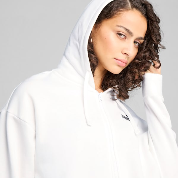 Essentials Small No. 1 Logo Fleece Women's Comfort Full-Zip Hoodie, PUMA White, extralarge