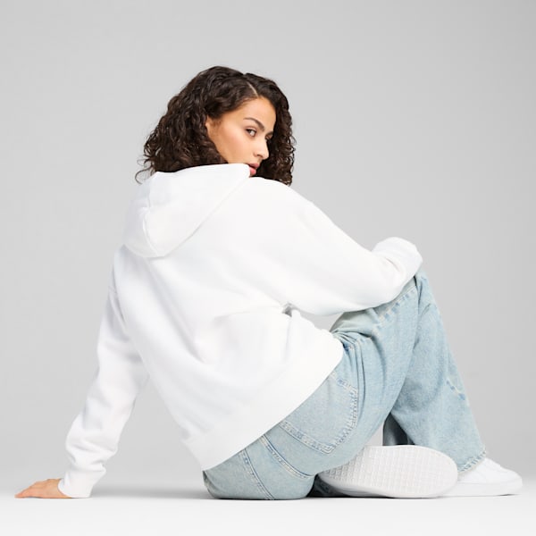 Essentials Small No. 1 Logo Fleece Women's Comfort Full-Zip Hoodie, PUMA White, extralarge