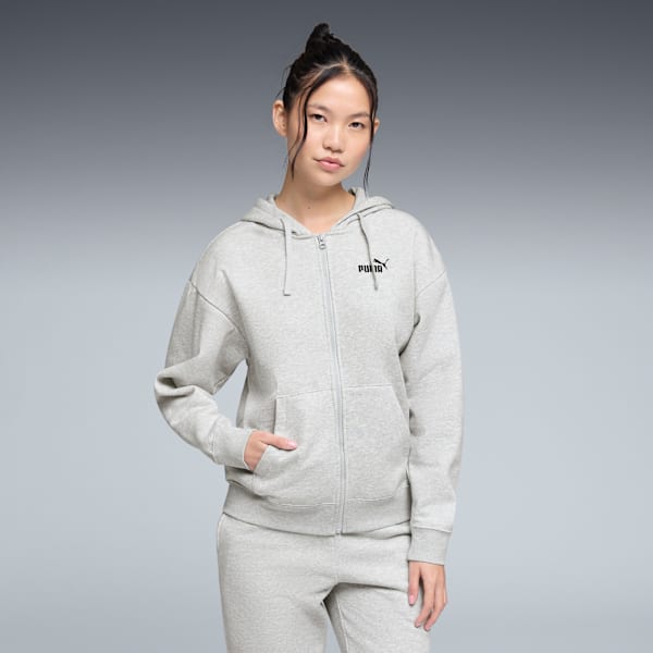 Chandail à capuchon en molleton confortable à fermeture éclair entière Essentials Femme, Light Gray Heather, extralarge
