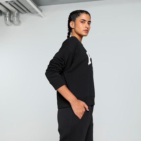 SQUAD Women's Relaxed Fit Crew Neck Sweatshirt, PUMA Black, extralarge-IND