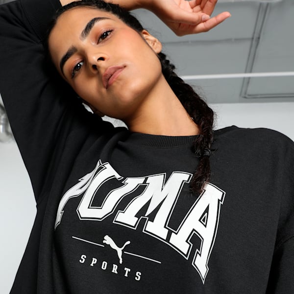 SQUAD Women's Relaxed Fit Crew Neck Sweatshirt, PUMA Black, extralarge-IND