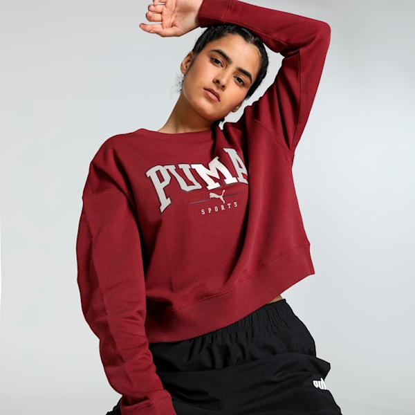 SQUAD Women's Relaxed Fit Crew Neck Sweatshirt, Intense Red, extralarge-IND