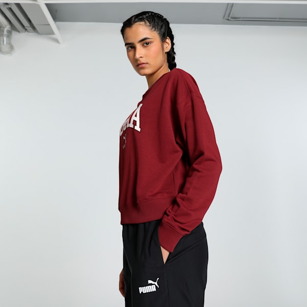 SQUAD Women's Relaxed Fit Crew Neck Sweatshirt, Intense Red, extralarge-IND