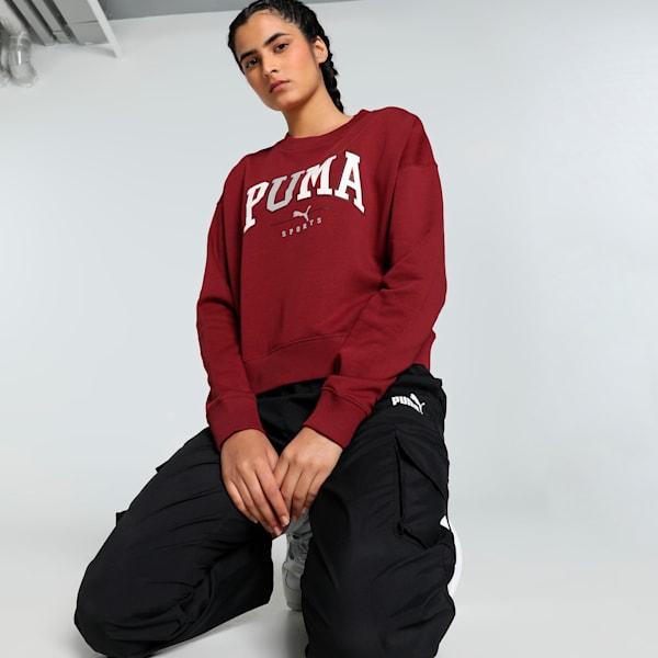 SQUAD Women's Relaxed Fit Crew Neck Sweatshirt, Intense Red, extralarge-IND