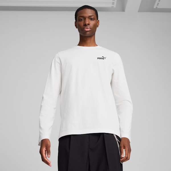 Essentials No. 1 Logo Men's Long Sleeve Tee, PUMA White, extralarge
