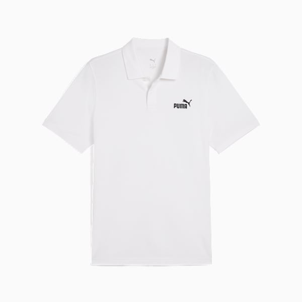 White PUMA polo shirt for men featuring short sleeves and a logo on the chest.