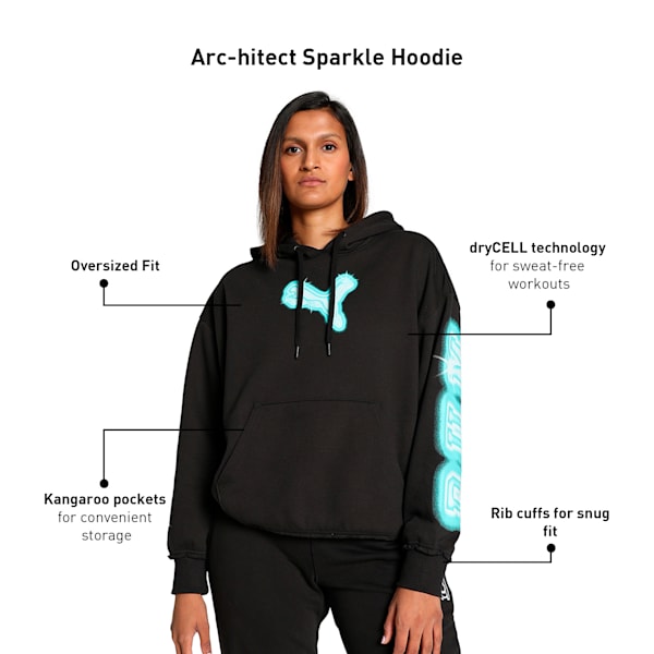 Arc-hitect Sparkle Women's Oversized Fit Hoodie, PUMA Black, extralarge-IND