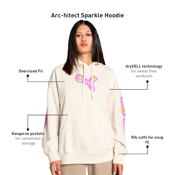 Arc-hitect Sparkle Women's Oversized Fit Hoodie, Alpine Snow, extralarge-IND