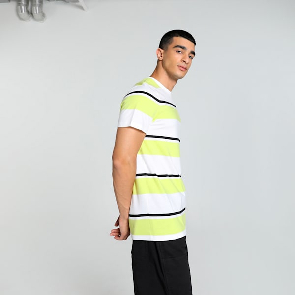 Men's Striped Slim Fit Tee, Lime Sheen, extralarge-IND