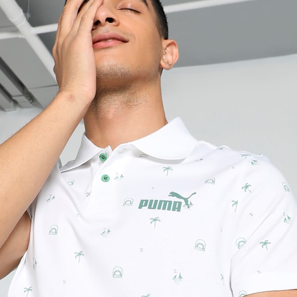Men's Printed Slim Fit Polo, PUMA White, extralarge-IND