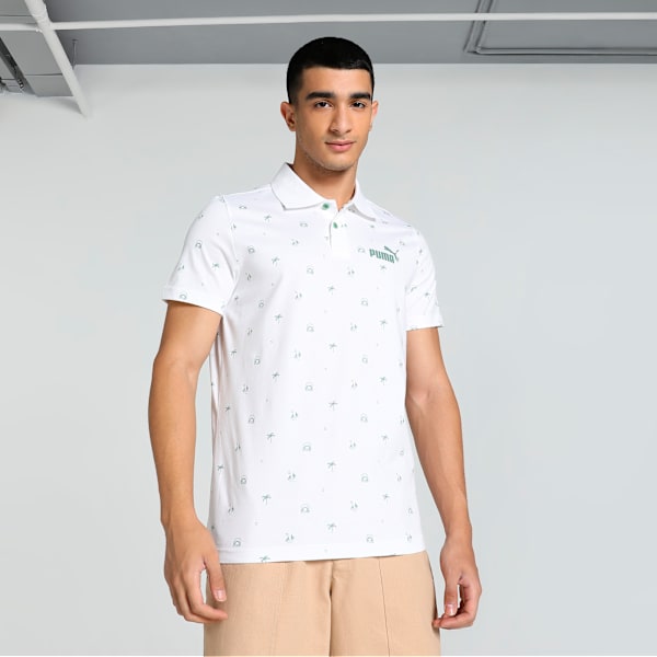 Men's Printed Slim Fit Polo, PUMA White, extralarge-IND