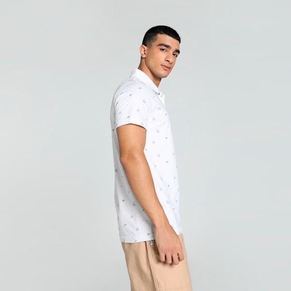 Men's Printed Slim Fit Polo, PUMA White, extralarge-IND