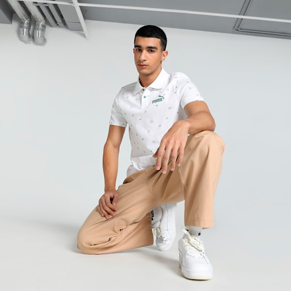 Men's Printed Slim Fit Polo, PUMA White, extralarge-IND