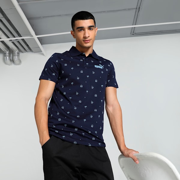 Men's Printed Slim Fit Polo, PUMA Navy, extralarge-IND