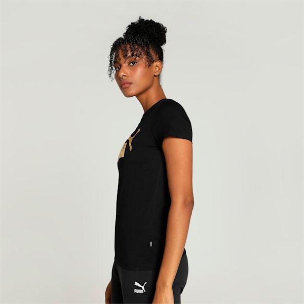 Metallic Logo Women's T-shirt, Puma Black-Gold foil, extralarge-IND