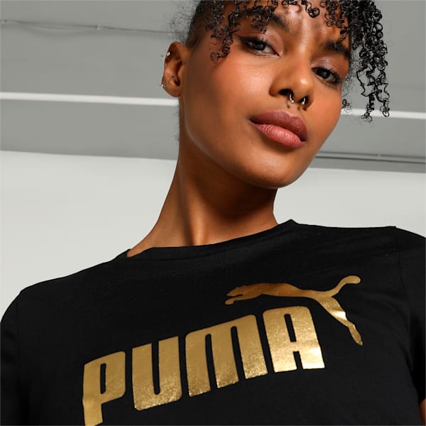 Metallic Logo Women's T-shirt, Puma Black-Gold foil, extralarge-IND