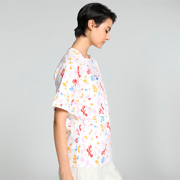 Women's Classics Printed Relaxed Fit Tee, PUMA White, extralarge-IND