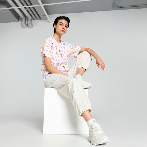 Women's Classics Printed Relaxed Fit Tee, PUMA White, extralarge-IND