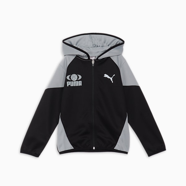 キッズ ボーイズ アクティブ スポーツ ポリ フル-ジップ フーディ 110-160cm, PUMA Black, extralarge-JPN