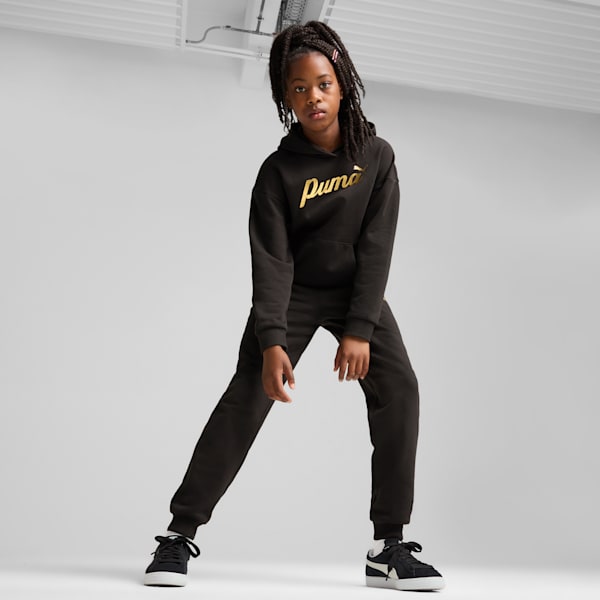 キッズ ガールズ ESS+ スクリプト メタリック パンツ 裏起毛 110-160cm, PUMA Black-gold foil, extralarge-JPN