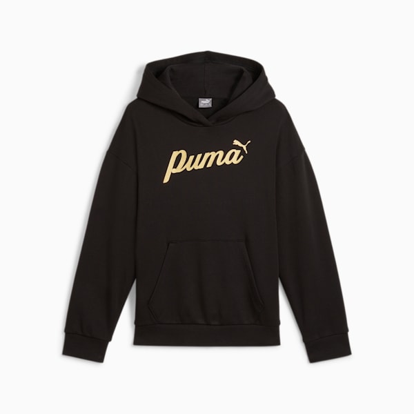 キッズ ガールズ ESS+ スクリプト メタリック フーディー 裏起毛 110-160cm, PUMA Black-gold foil, extralarge-JPN