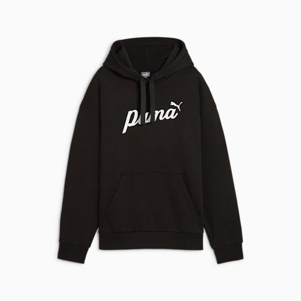 ウィメンズ ESS+ スクリプト 裏起毛 フーディー, PUMA Black-white rubber, extralarge-JPN