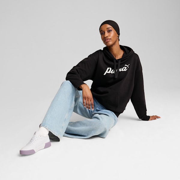 ウィメンズ ESS+ スクリプト 裏起毛 フーディー, PUMA Black-white rubber, extralarge-JPN