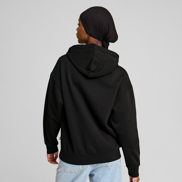 ウィメンズ ESS+ スクリプト 裏起毛 フーディー, PUMA Black-white rubber, extralarge-JPN